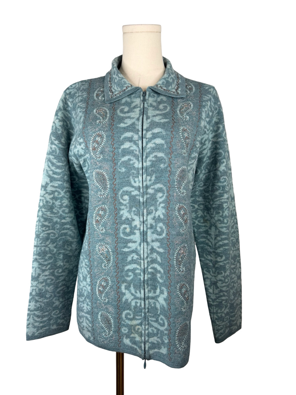 Pendleton Merino Wool Paisley Embroidered Full Zip Cardigan Sweater Sz M